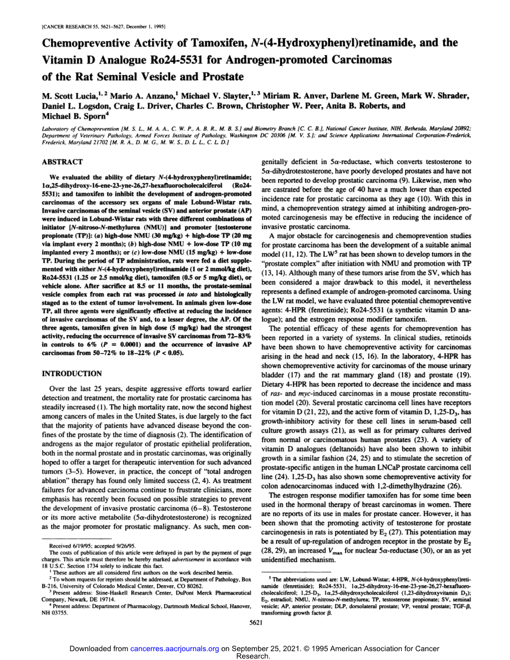 Chemopreventive Activity of Tamoxifen, N-(4-Hydroxyphenyl