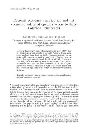 Regional Economic Contribution and Net Economic Values of Opening Access to Three Colorado Fourteeners