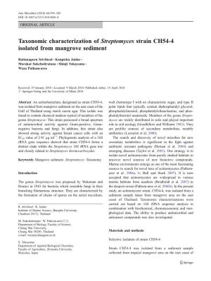Taxonomic Characterization of Streptomyces Strain CH54-4 Isolated from Mangrove Sediment