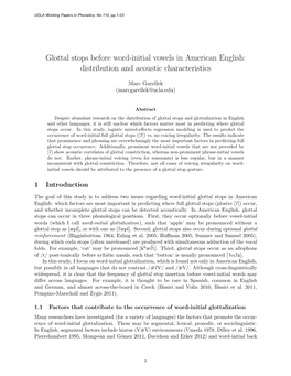 Glottal Stops Before Word-Initial Vowels in American English: Distribution and Acoustic Characteristics