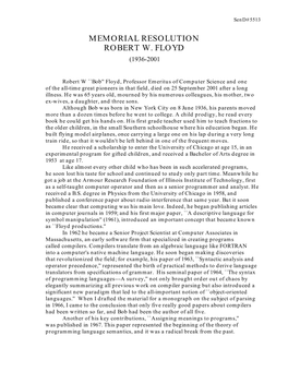 Memorial Resolution Robert W. Floyd (1936-2001