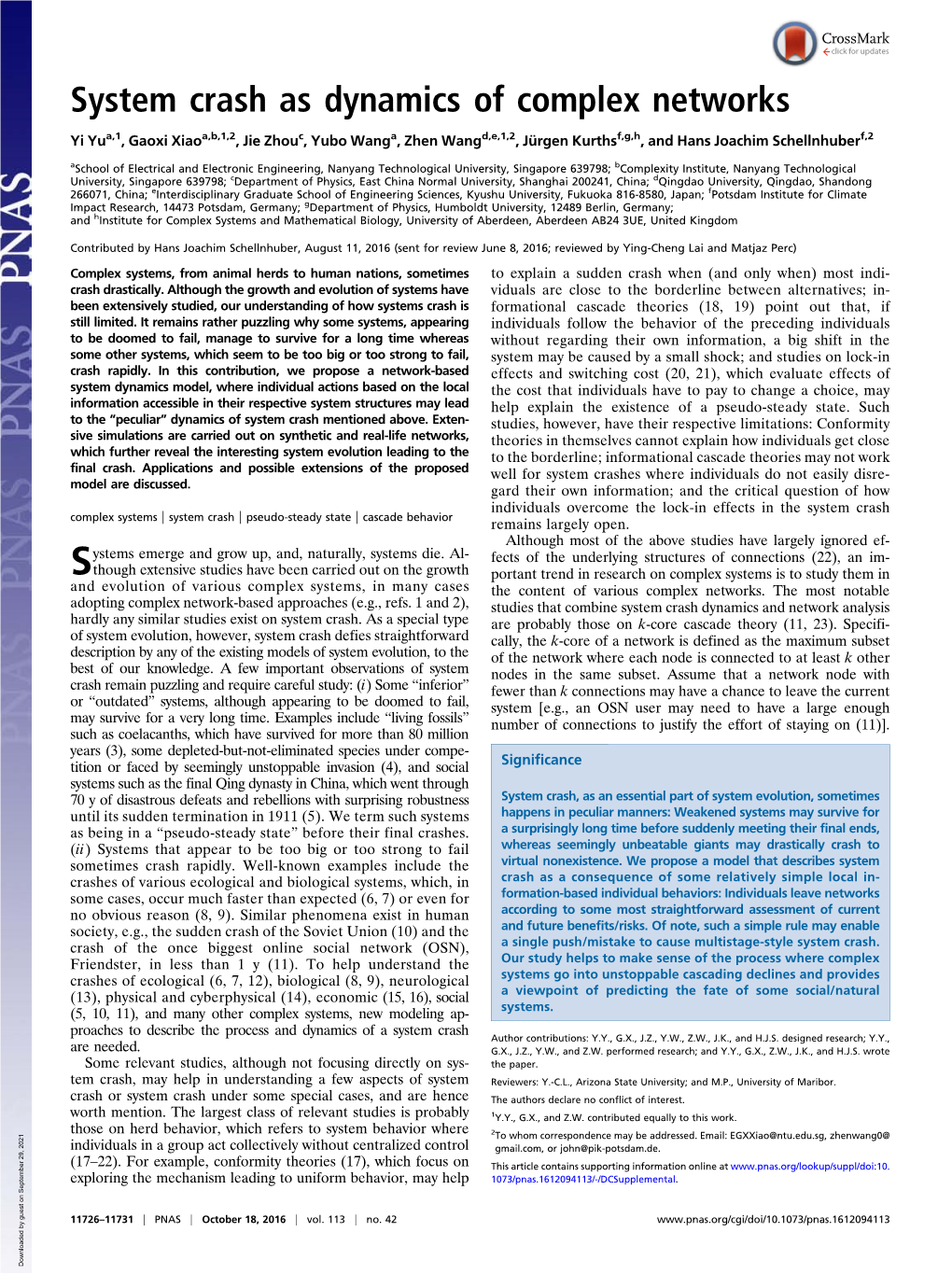 System Crash As Dynamics of Complex Networks