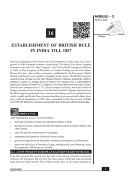 16. Establishment of British Rule in India Till 1857