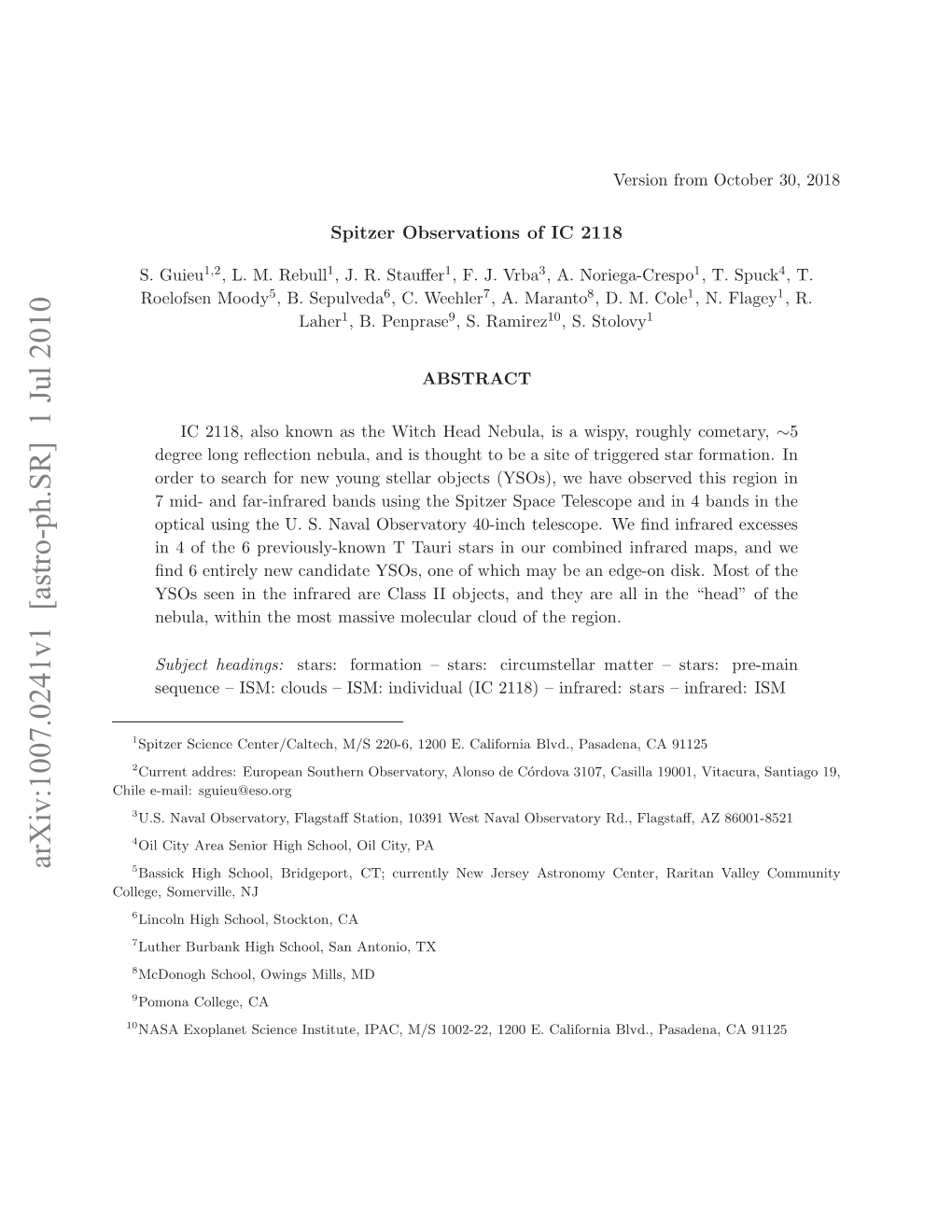 Arxiv:1007.0241V1 [Astro-Ph.SR]