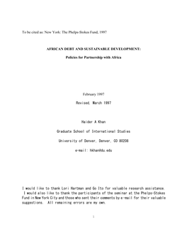 The Phelps-Stokes Fund, 1997 AFRICAN DEBT AND