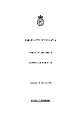 House of Assembly Thursday 4 March 2021
