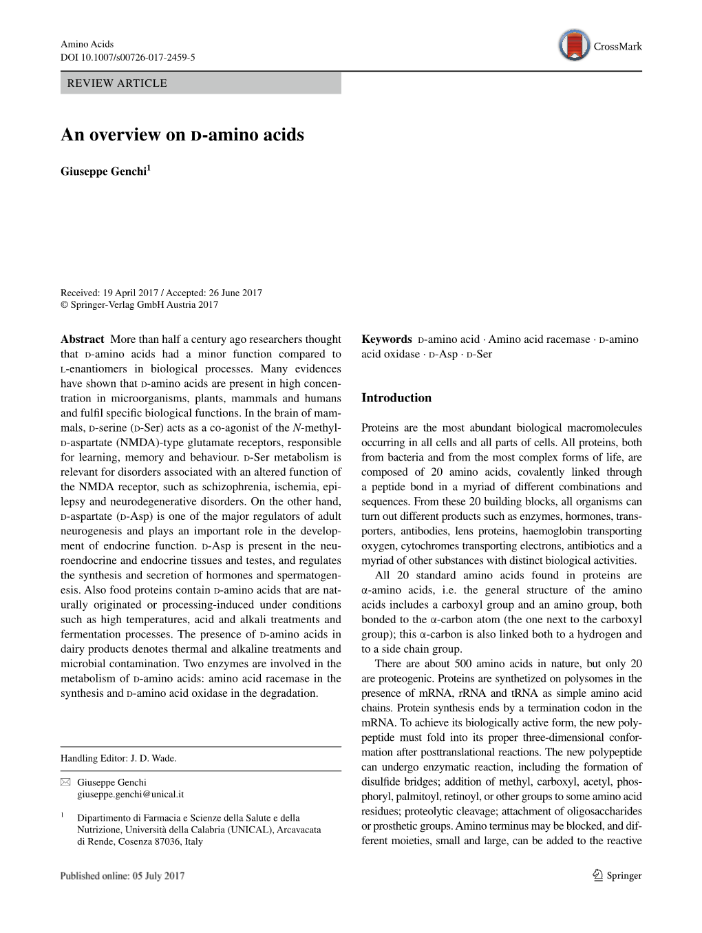 An Overview on D-Amino Acids