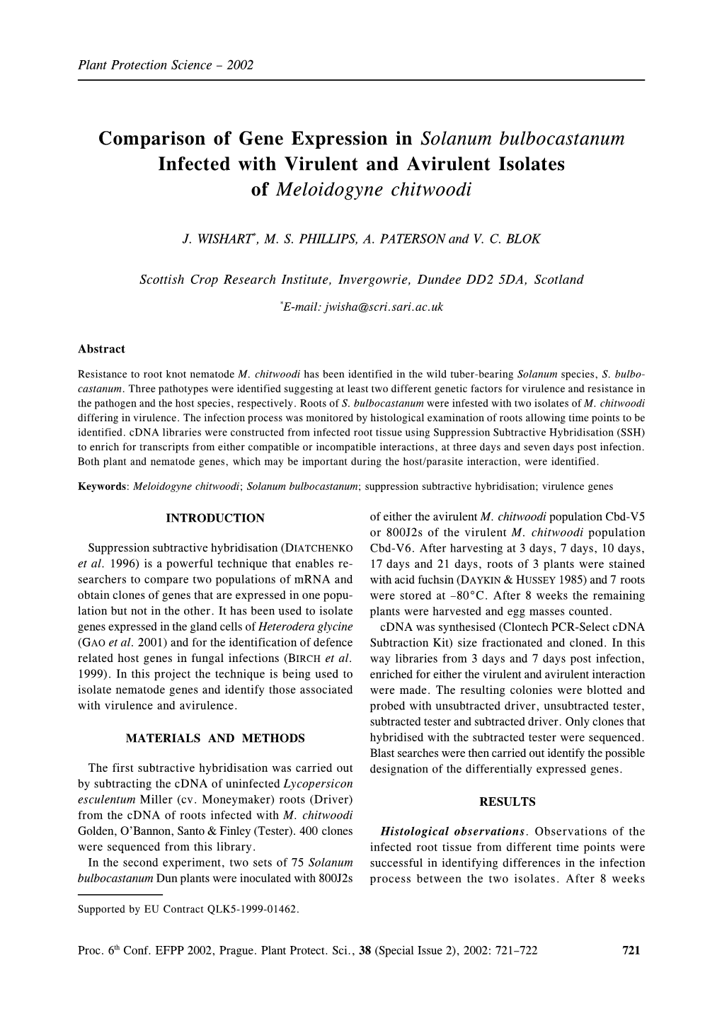 Comparison of Gene Expression in Solanum Bulbocastanum Infected with Virulent and Avirulent Isolates of Meloidogyne Chitwoodi