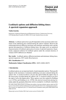 Lookback Options and Diffusion Hitting Times: a Spectral Expansion Approach