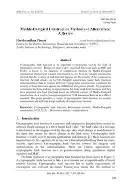 Merkle-Damgård Construction Method and Alternatives: a Review