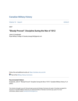 “Bloody Provost”: Discipline During the War of 1812