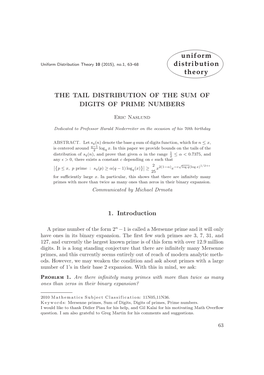 Uniform Distribution Theory 10 (2015), No.1, 63–68 Distribution Theory