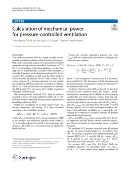 Calculation of Mechanical Power for Pressure-Controlled Ventilation