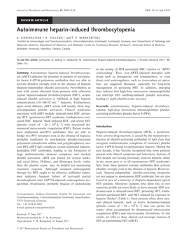 Autoimmune Heparin‐Induced Thrombocytopenia