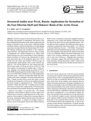 Structural Studies Near Pevek, Russia: Implications for Formation of the East Siberian Shelf and Makarov Basin of the Arctic Ocean