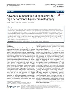 Advances in Monolithic Silica Columns for High-Performance Liquid Chromatography Gaurav Sharma1*, Anjali Tara2 and Vishnu Dutt Sharma3