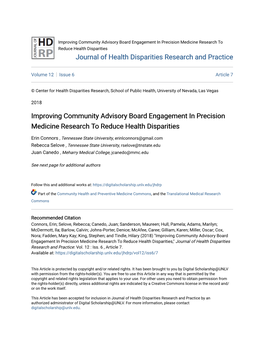Improving Community Advisory Board Engagement in Precision Medicine Research to Reduce Health Disparities Journal of Health Disparities Research and Practice