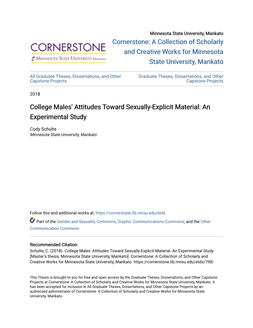 College Males' Attitudes Toward Sexually-Explicit Material: an Experimental Study