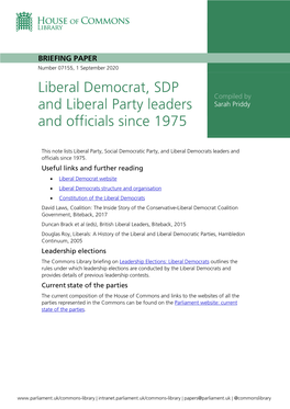 Liberal Democrats Leaders and Officials Since 1975