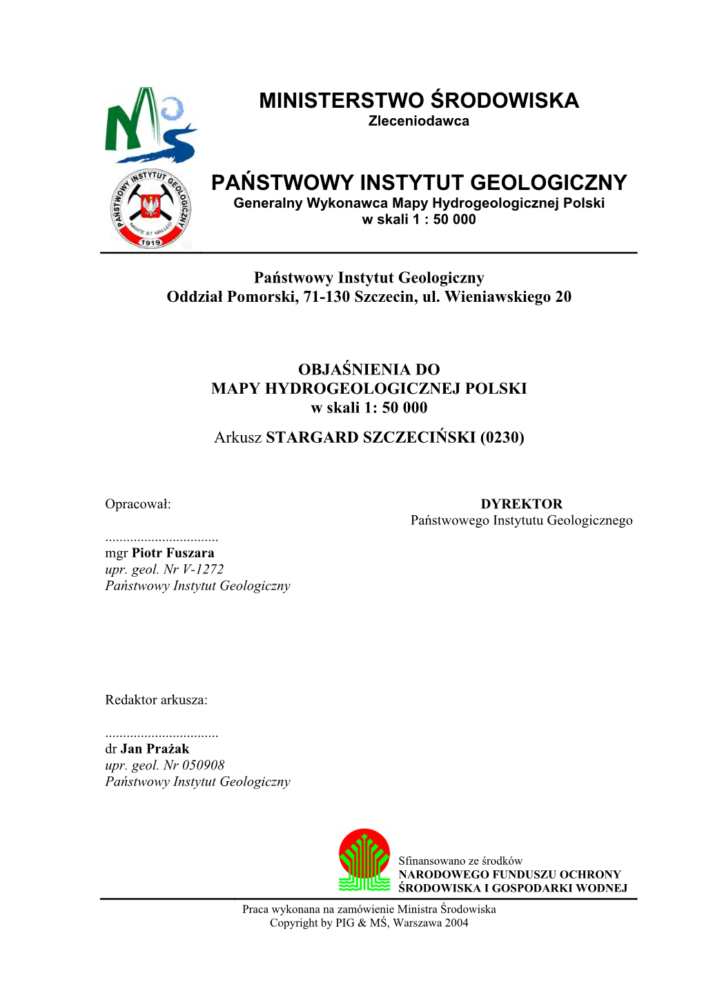 Mapa Hydrogeologiczna Polski - Plansza Główna W Skali 1:50 000 Mapa Dokumentacyjna W Skali 1:50 000