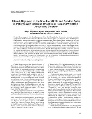 Altered Alignment of the Shoulder Girdle and Cervical Spine in Patients with Insidious Onset Neck Pain and Whiplash- Associated Disorder