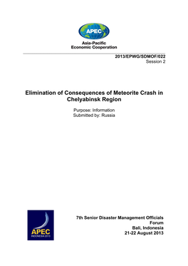Elimination of Consequences of Meteorite Crash in Chelyabinsk Region