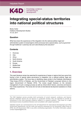 Integrating Special-Status Territories Into National Political Structures