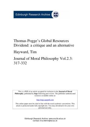 Thomas Pogge's Global Resources Dividend