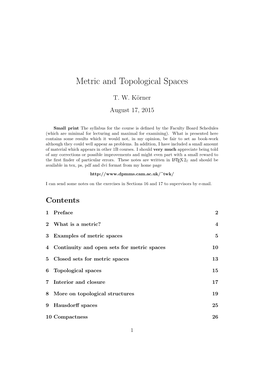 Metric and Topological Spaces