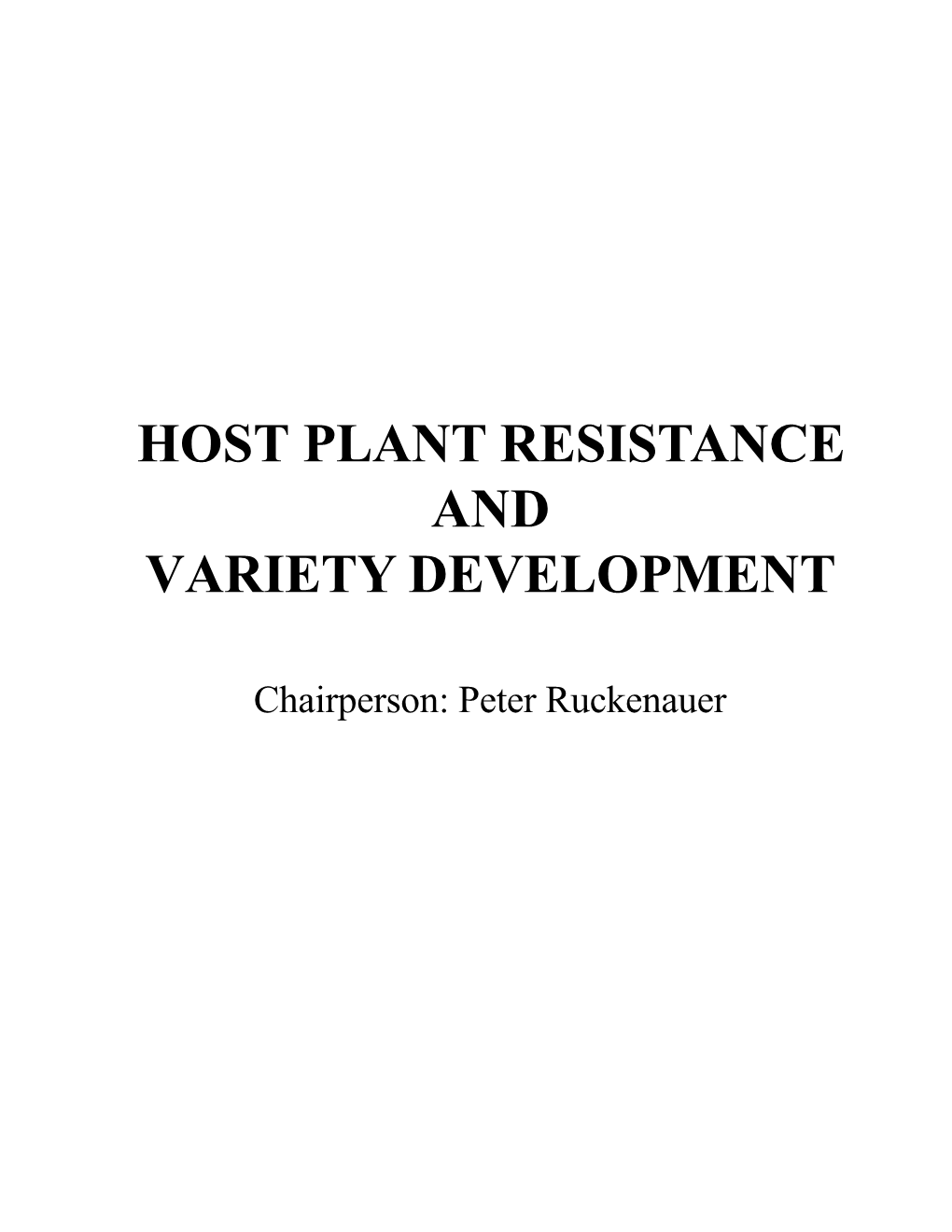Host Plant Resistance and Variety Development