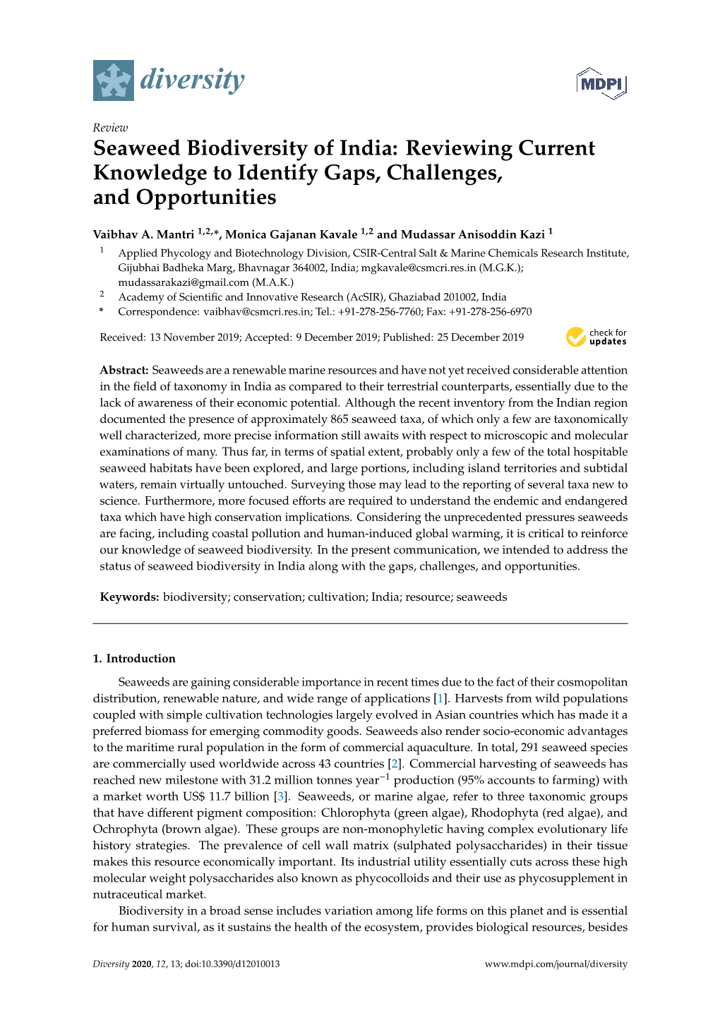 Seaweed Biodiversity of India: Reviewing Current Knowledge to Identify Gaps, Challenges, and Opportunities