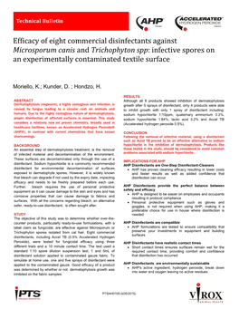 Efficacy of Eight Commercial Disinfectants Against Microsporum Canis and Trichophyton Spp: Infective Spores on an Experimentally Contaminated Textile Surface