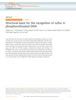 Structural Basis for the Recognition of Sulfur in Phosphorothioated DNA