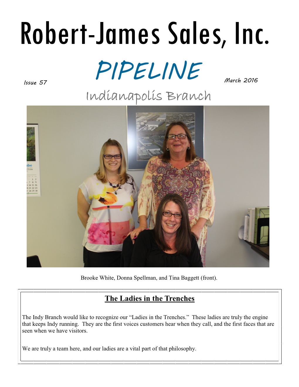 Issue 57 PIPELINE March 2016 Indianapolis Branch