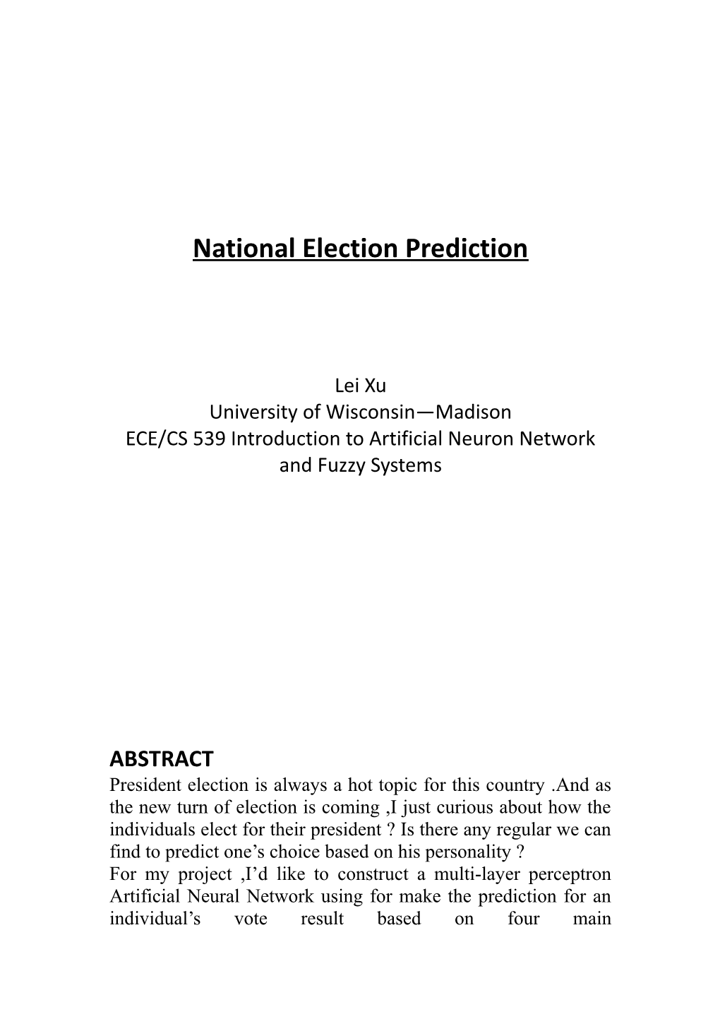 National Election Prediction