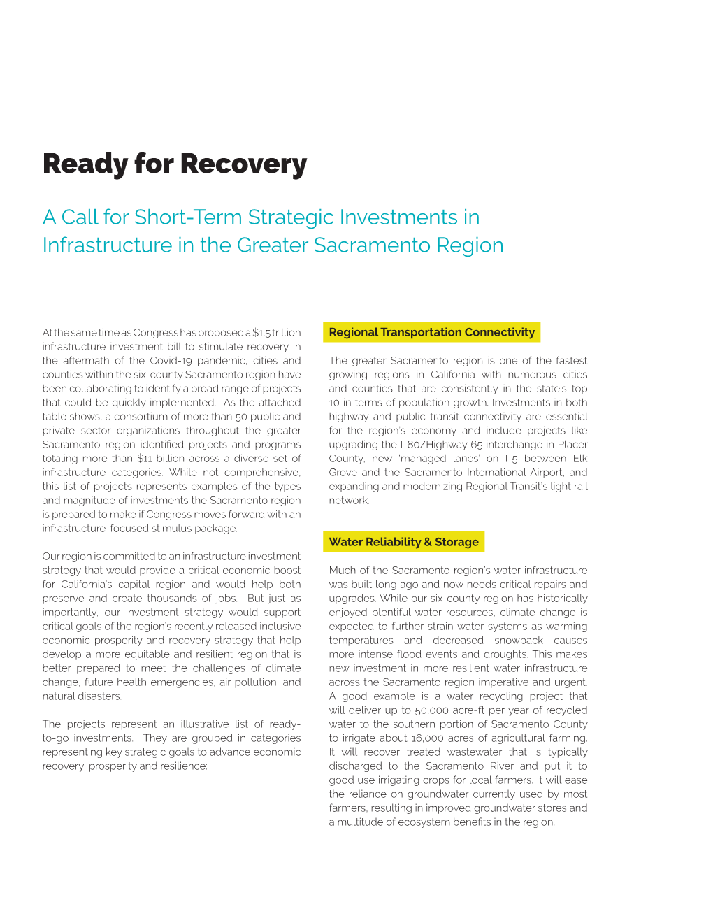 Ready for Recovery Project List