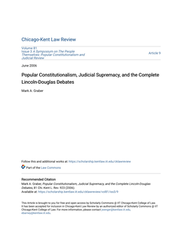 Popular Constitutionalism, Judicial Supremacy, and the Complete Lincoln-Douglas Debates