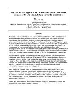 The Nature and Role of Relationships in Early Childhood Intervention Services