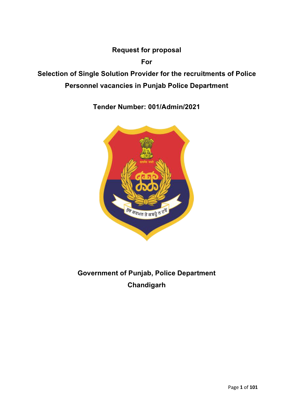 Selection of Single Solution Provider for the Recruitments of Police