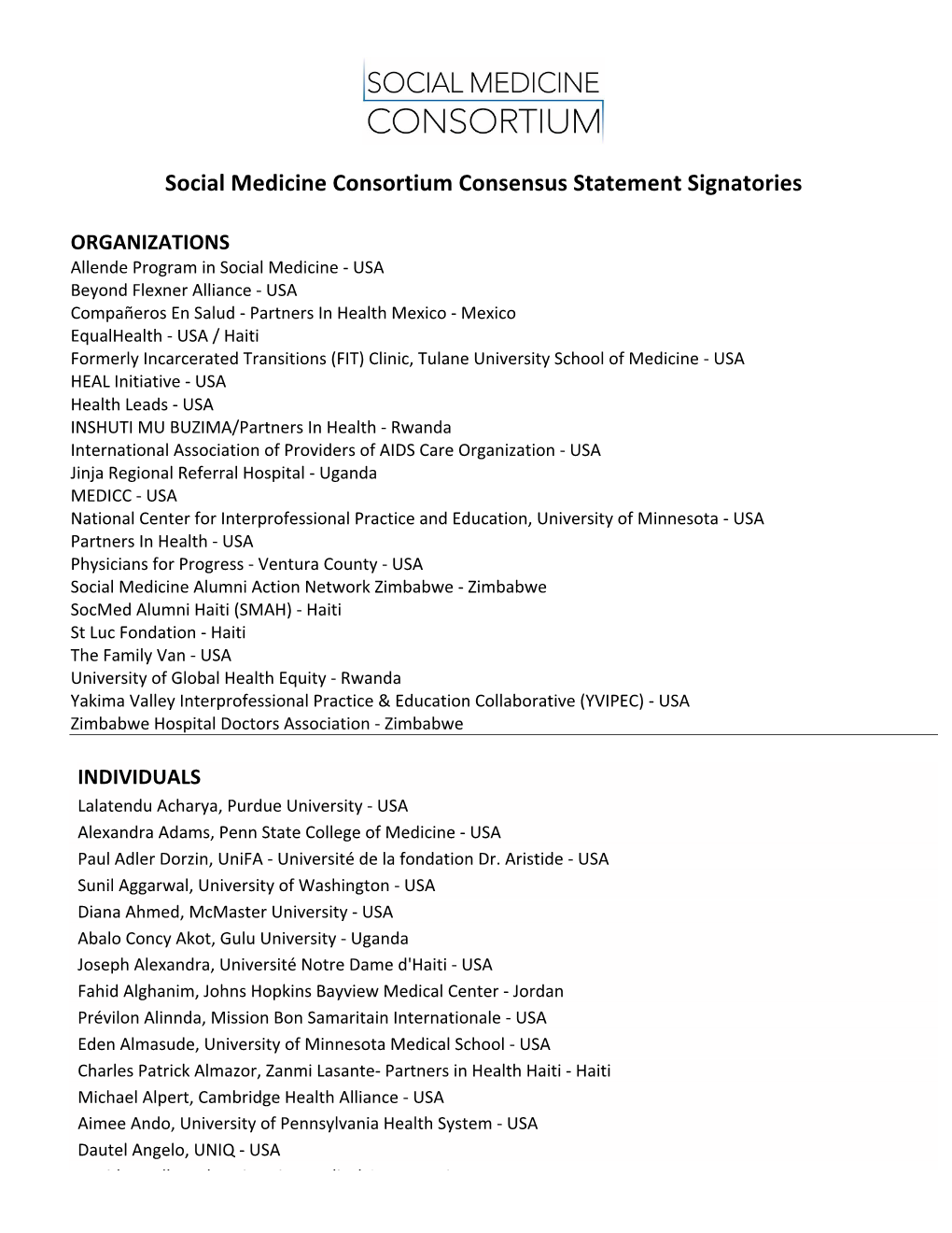 Signatories to Print