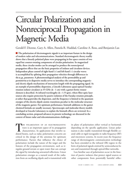Circular Polarization and Nonreciprocal Propagation in Magnetic Media Circular Polarization and Nonreciprocal Propagation in Magnetic Media Gerald F