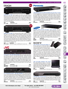 Visit Fullcompass.Com Today! for Expert Advice - Call: 800-356-5844 M-F: 9:00-5:30 Central 416 DVD / BLU-RAY PLAYERS & RECORDERS