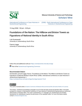 The Hillbrow and Brixton Towers As Figurations of National Identity in South Africa
