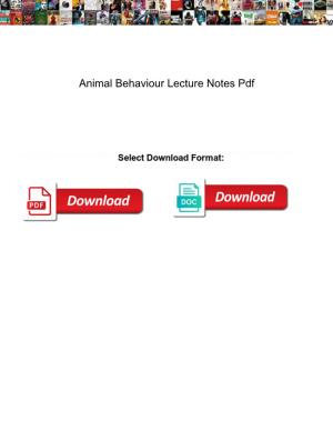 Animal Behaviour Lecture Notes Pdf