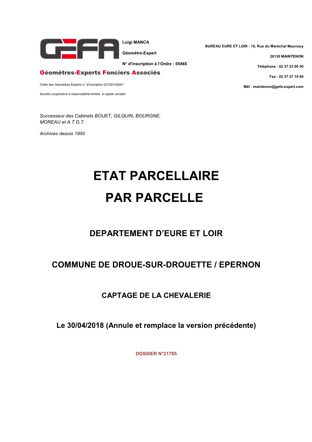 Etat Parcellaire Par Parcelle Departement D'eure Et Loir