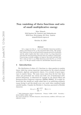 Non Vanishing of Theta Functions and Sets of Small Multiplicative Energy 2