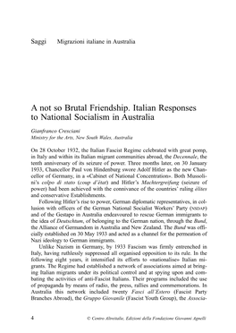 A Not So Brutal Friendship. Italian Responses to National Socialism in Australia