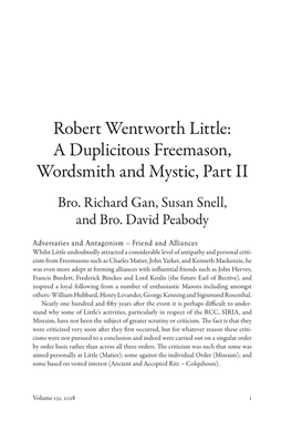 Robert Wentworth Little: a Duplicitous Freemason, Wordsmith and Mystic, Part II Bro