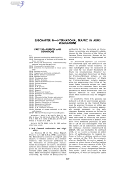 Subchapter M—International Traffic in Arms Regulations