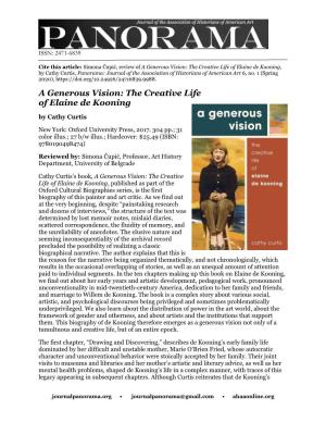 A Generous Vision: the Creative Life of Elaine De Kooning, by Cathy Curtis, Panorama: Journal of the Association of Historians of American Art 6, No